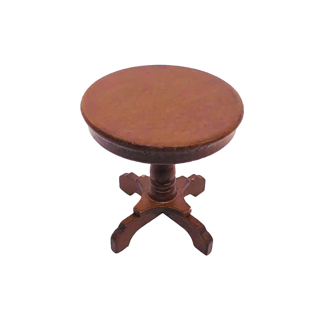 Miniature Dollhouse Round Wooden Black Side Table 2" H 