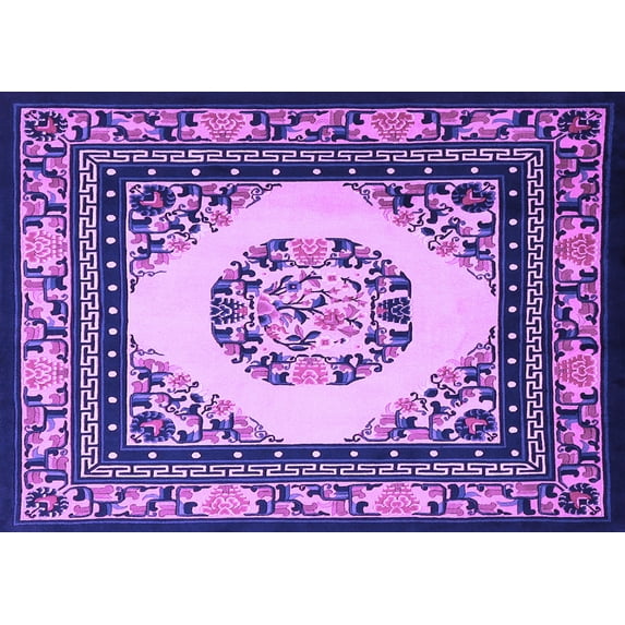 Ahgly Company Indoor Rectangle Oriental Purple Asian Inspired Area Rugs, 5' x 8'