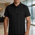 thumbnail image 3 of TKKCS Mens Jacquard Knit Polo Shirt- Short Sleeve Moisture-Wicking Regular Fit Business Casual Breathable Collared Shirts Black Size 4XL, 3 of 7