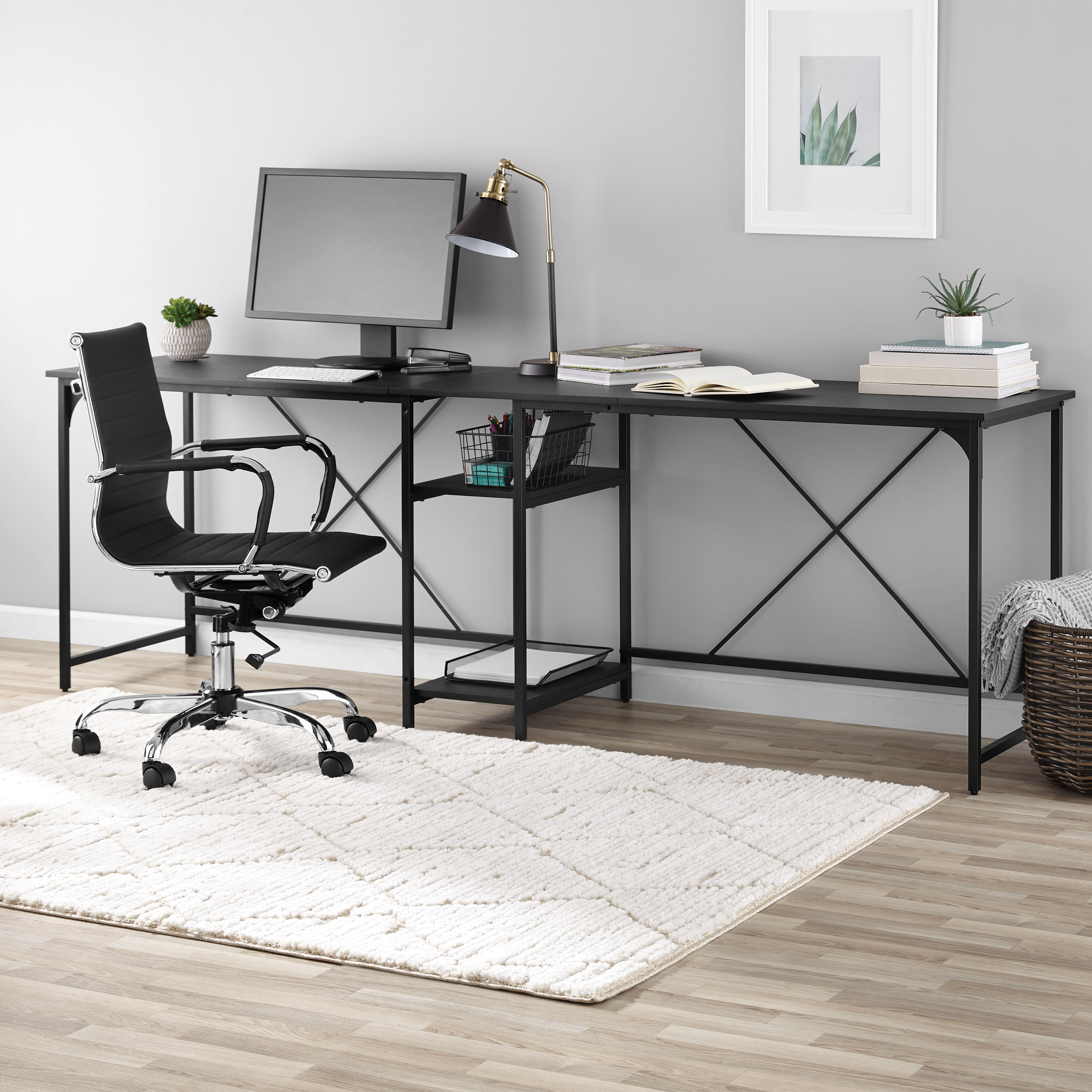 Mainstays L-Shape Two-Way Convertible Desk, Black photo 5