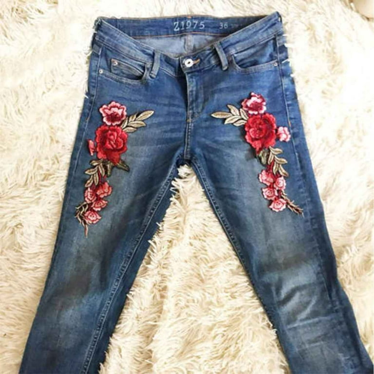 Pair of Flower Patches Iron on Sew on Jeans Embroidery Flowers Embroidered  Patch 