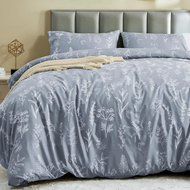 Duvet Cover Queen Size Reversible Floral Duvet Cover Set with Zipper Closure Pieces Botanical Patterns Soft Microfiber Bedding Set (&#;x Pillow Cases &#;×&#
