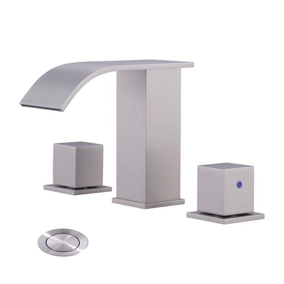 WOWOW Brushed Nickel Waterfall Bathroom Faucet - 8 inch Widespread Bathroom Faucets for Sinks 3 Hole, Modern 2 Handles Bathroom Sink Faucet with Pon up Drain and cUPC Supply Lines