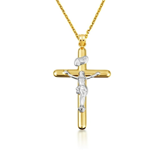 14K Gold Two Tone Sacred INRI Jesus Christ Cross Crucifix Pendant Necklace (Pendant with 18" chain)