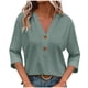 thumbnail image 3 of Tops para mujer,Camiseta informal de mujer con cuello en V y manga 3/4, blusa de poliéster, corte suave y cómodo, para uso diario, sopatenor, 3 of 9