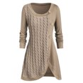 thumbnail image 1 of Jersey de punto con costura irregular y decoración de botones de manga larga y cuello redondo para mujer de talla grande, 1 of 6