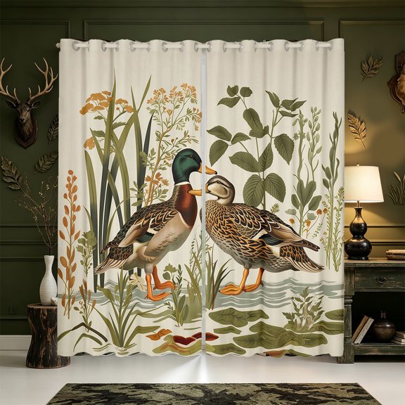 Manfei Wild Duck Print Blackout Curtains,Farmhouse Mallard Window Curtains Pack of 2 (38x45 Each)
