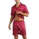 thumbnail image 4 of INSPIRAR CHIC Pijama de Satén para Hombre de Manga Corta, Conjunto de Pijamas de Verano de 2 Piezas, Talla 2XL, Rojo, 4 of 5