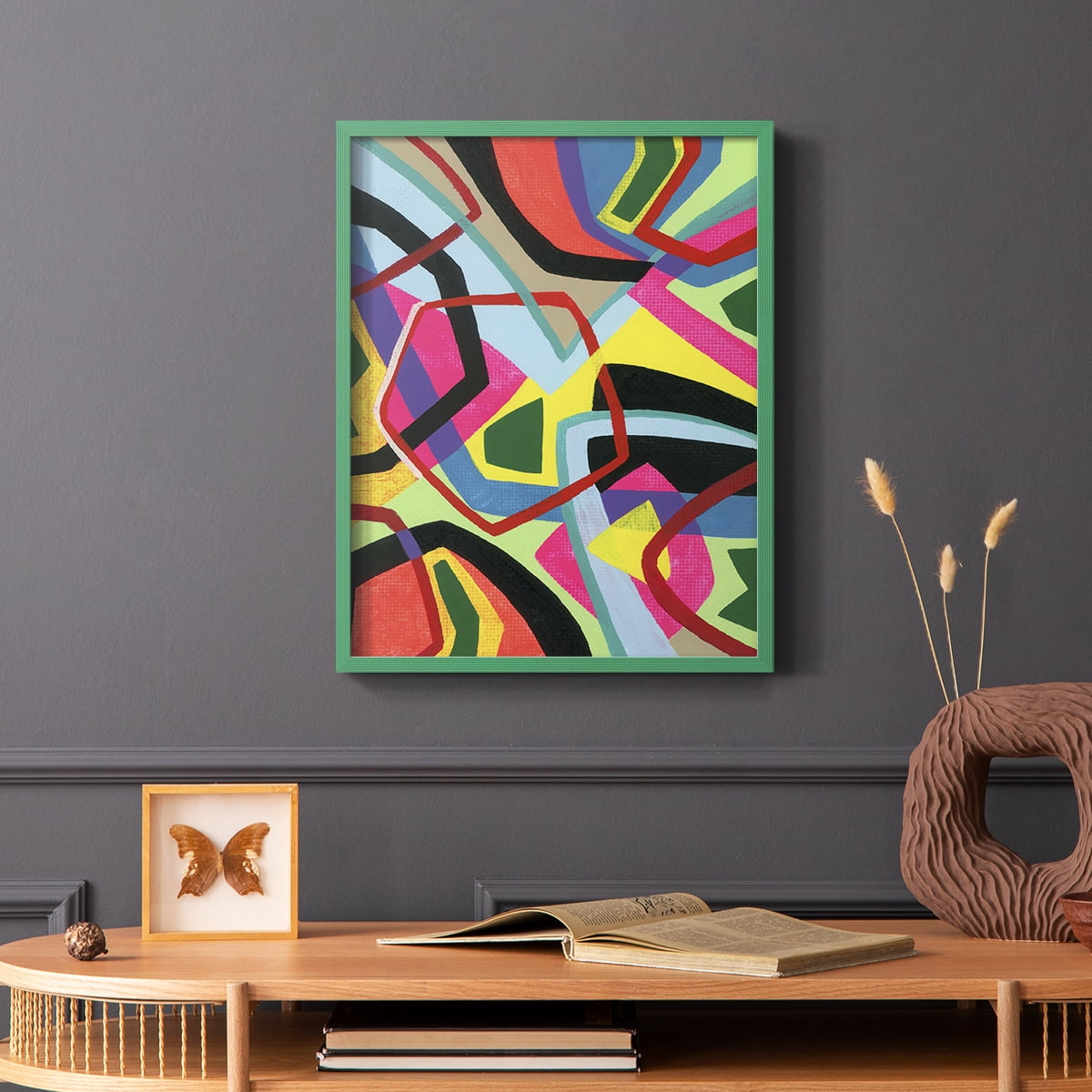 Bold Shape Shift II Framed Print in Green Solid Wood Framed Print No Nail Hanging