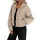 thumbnail image 3 of Chaqueta de Béisbol Holgada Informal con Cuello Alto, Cremallera y Dobladillo con Cordón Ajustable para Mujer. Caqui M, 3 of 10