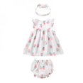 thumbnail image 1 of Summer Casual Baby Girls Strawberry Pattern Flare Sleeve Dress With PP Pants Headband Sundress Set White 80, 1 of 6