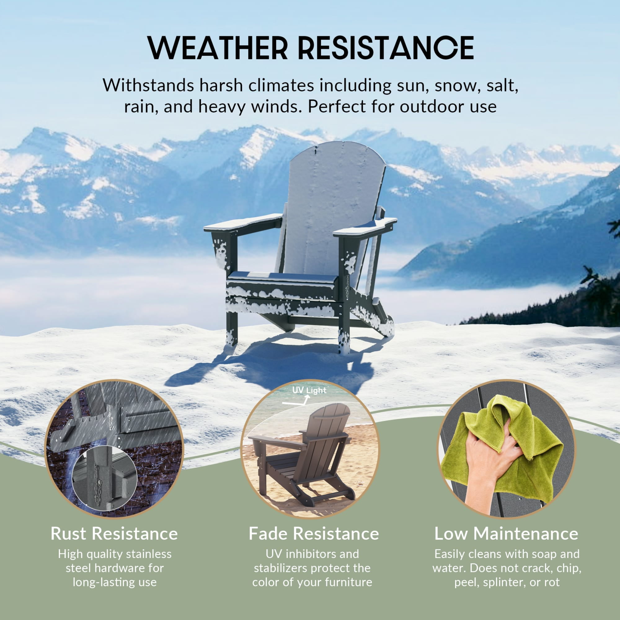 WestinTrends Malibu 3-Pieces Adirondack Chairs Set with Side Table, All Weather Outdoor Seating Plastic Patio Lawn Chair Folding for Outside Porch Deck Backyard, Gray