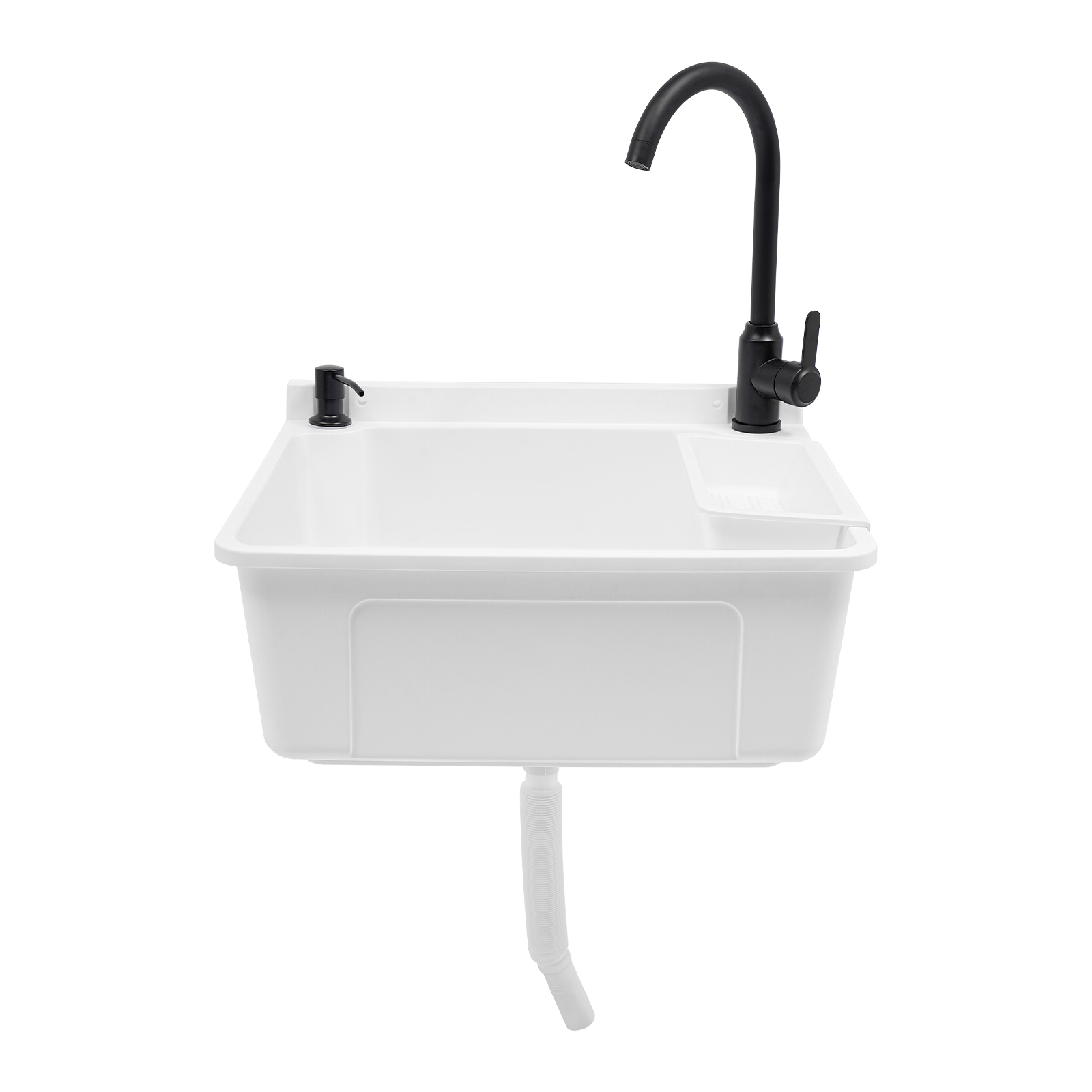 Plastic Wall-Mounted Utility Sink, Wall-Mounted Utility Tub with Hot&Cold Faucet
