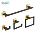 thumbnail image 2 of Matte Black Gold Bathroom Accessories Set Wall Towel Holder Roll Paper Holder Towel Ring Robe Hook Stainless Steel Hardware Set, 2 of 5