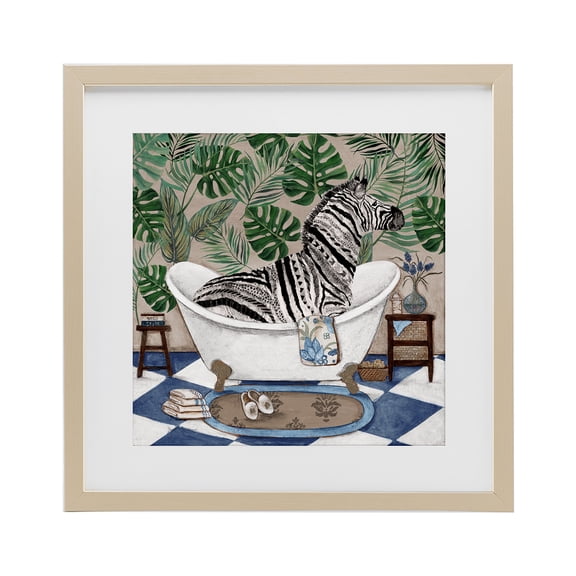 Stupell Industries Zebra in Tropical Bathtub Birch Framed Print Under Glass, design by Janet Tava