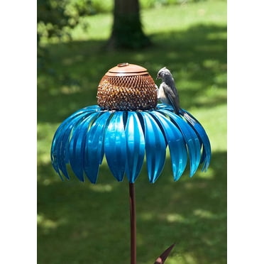 Coneflower Standing Bird Feeder, Outside Rust Resistant Garden Art Metal Birdfeeder with Stand, Bird Feeder Outdoor Garden Yard Decoration