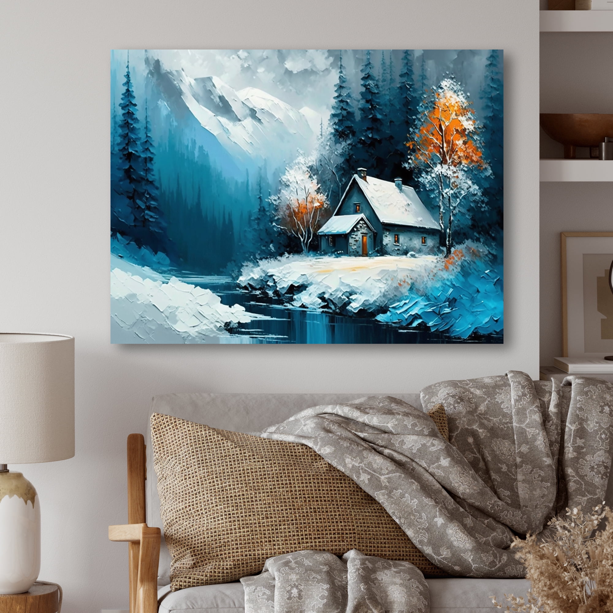 Designart Cabin In The Woods In Winter I Canvas Wall Art