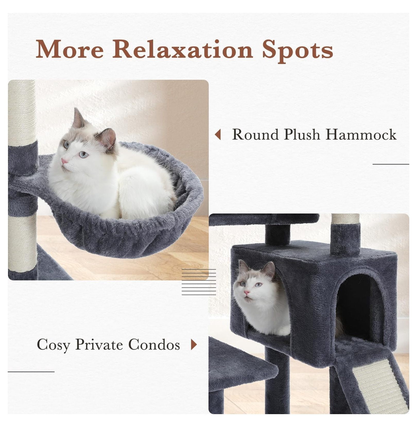 60'' Cat Tree Tower, Large Cat Condo with Scratching Posts & Hammock - Smoky Gray