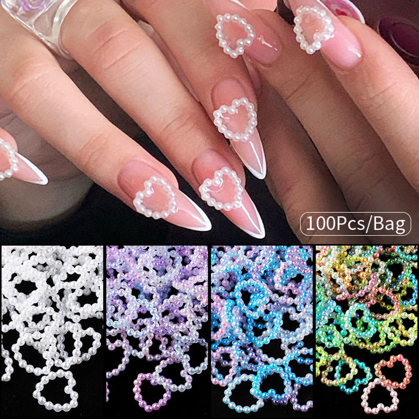 3D Assorted Pearls Gems Nail Charms Kit Multi Color Heart Flower Butterfly  Bow Moon Nail Charms Pink White Heart Star Bows Round Pearls Nail Charms  for Manicure DIY Crafts Jewelry Accessories 