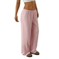 thumbnail image 2 of Women'S Drawstring Waist Straight Streetwear Wide Leg Sweatpants Casual Loose Baggy Long Summer Pants Pink S, 2 of 9