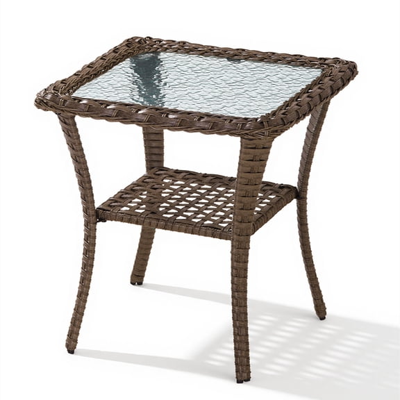 Bellefurn Patio Side Table Outdoor Furniture End Table,22x20x20 inch Rattan Patio End Table Outdoor Wicker Side Table for Living Room Outside Balcony Porch Backyard Deck