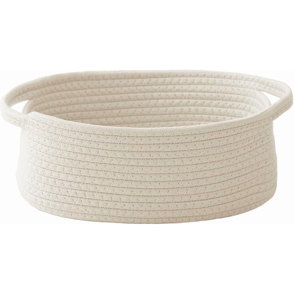Januofit Woven Basket,Small Rope Storage Bin with Handles & Ribbon Bag, Organizer for Shelves Closets,Gift Basket Empty for Birthday,Books,Dog Toys,White