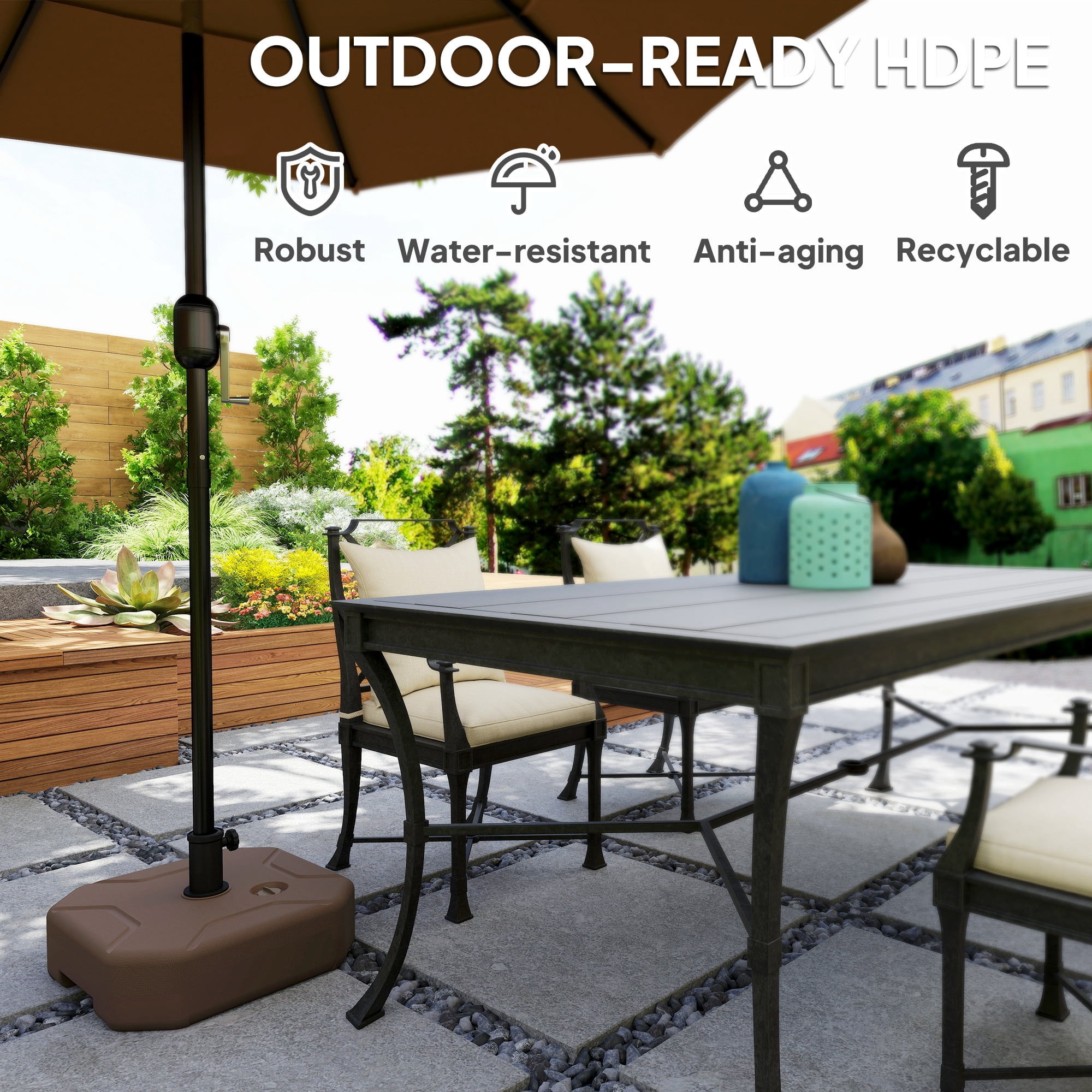 Square Patio Umbrella Base Holder, Heavy Duty Outdoor Umbrella Stand Base, Filled Up to 55lbs with Sand or 44lbs with Water for Garden, Poolside, Brown