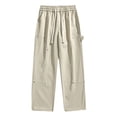 thumbnail image 7 of Mens Wide Leg Cargo Pants with Pockets Relaxed Drawstring Elastic Waist Hiking Trousers Casual Solid Loose Comfort Loungewear Athletic Jogger Pant, 7 of 7