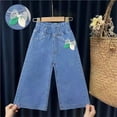thumbnail image 2 of Lmnyox Baby Girl's Cute Print Jeans Elastic High Waist Denim Pants Kid's Baggy Jeans with Pocket, 2 of 3