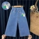 thumbnail image 3 of Odeerbi 2-8 Años Niñas Pantalones Vaqueros de Pierna Ancha Encaje Arco Pantalones Vaqueros de Verano Impreso Fondo Lindo Pantalones de Longitud Completa, 3 of 3