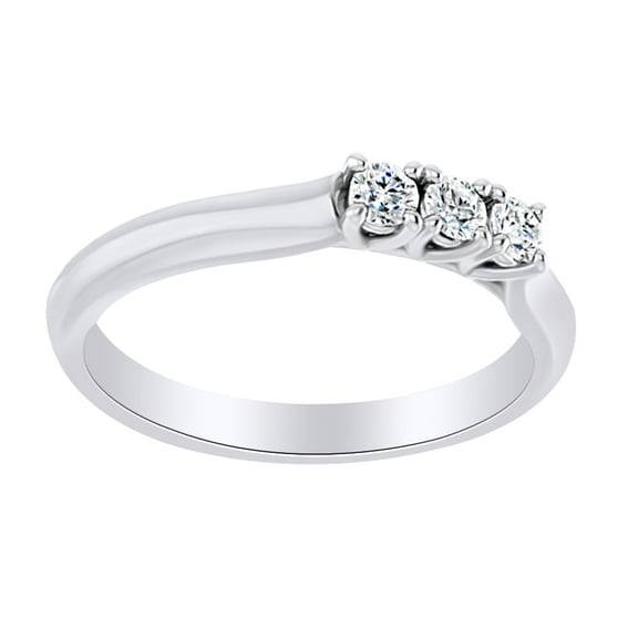 AFFY Round Cut White Natural Diamond Three Stone Engagement Ring In 14K Solid White Gold