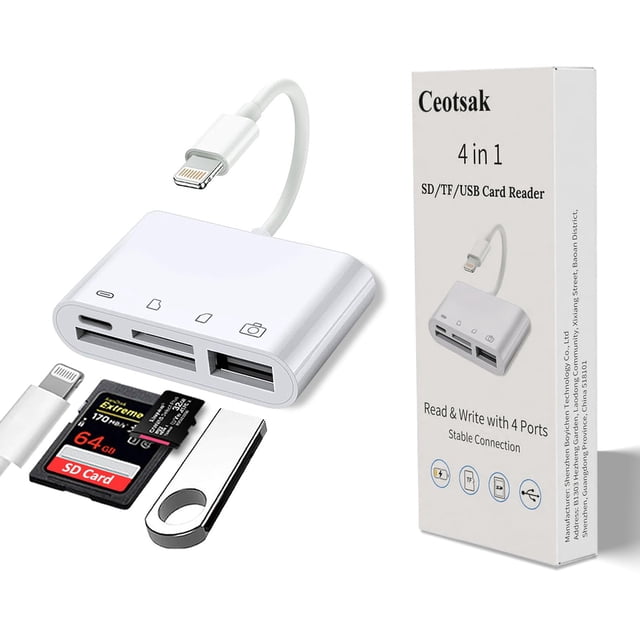 Lector de tarjetas de memoria Ceotsak 4 en 1 SD TF USB Hub con cargador