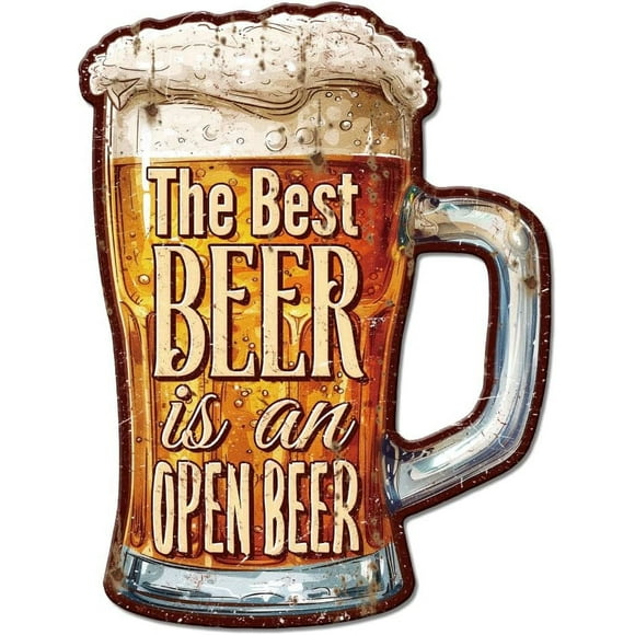 Beer Metal Tin Sign "The Best Beer Is An Open Beer" Funny Vintage Food Tin Sign Wall Decor for Man Cave Bar Club Living room Cafeteria Garage DIY