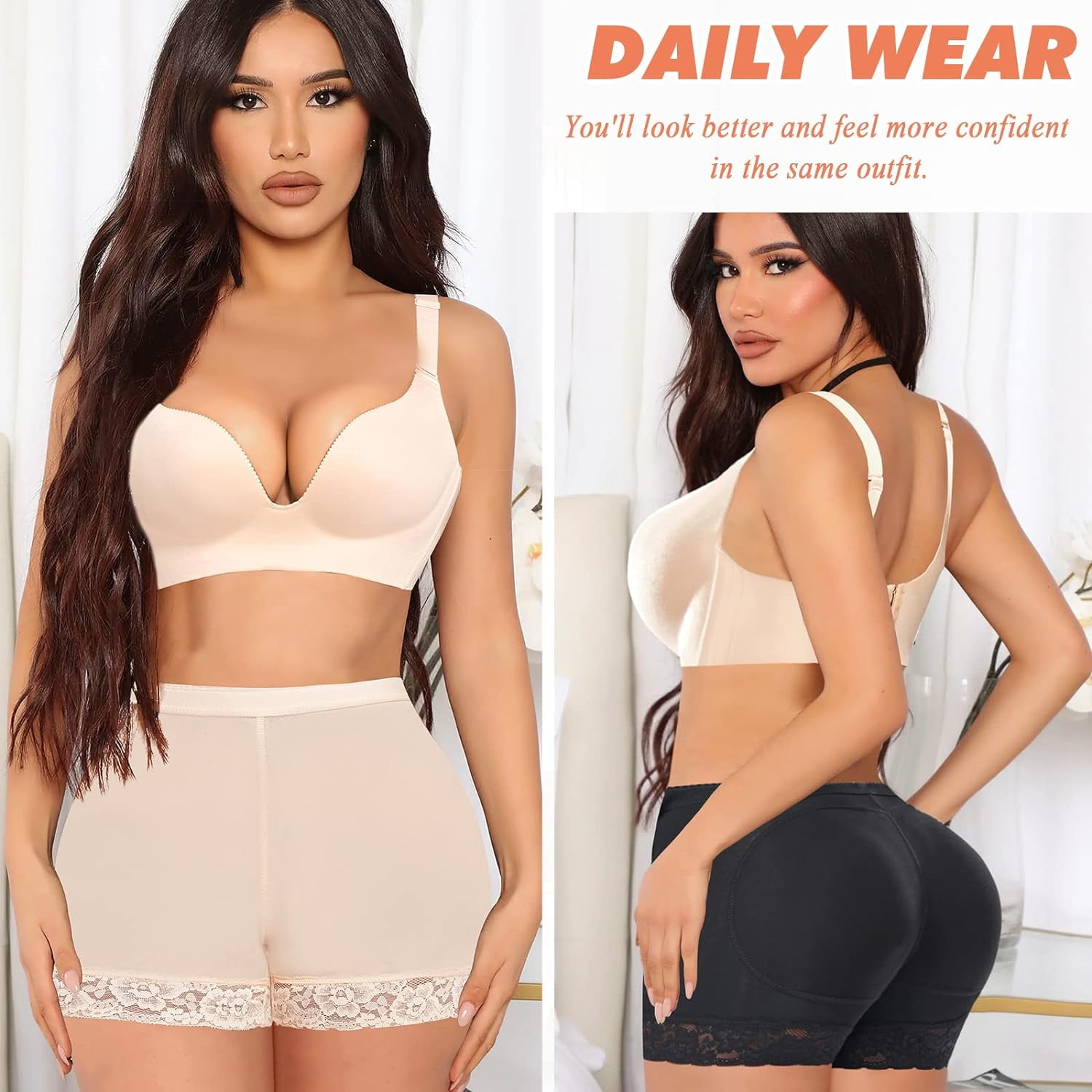 MANIFIQUE Padded Underwear for Women Butt Lifter Seamless Booty Pads Butt Enhancer Panties Lace Shapewear Boyshorts