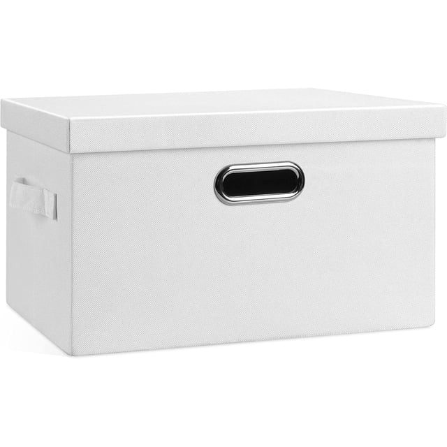 Cajas de almacenamiento plegables y apilables medianas de 15" 21 cuartos de galón con tapas, 1 paquete de cajas de almacenamiento de tela plegables con tapas para armario en color blanco,Blanco