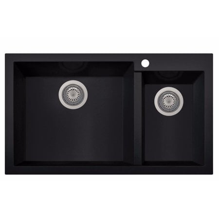 Alfi Brand Ab3319Di-Bla Black 34"" Double Bowl Drop In Granite Composite Kitchen Sink