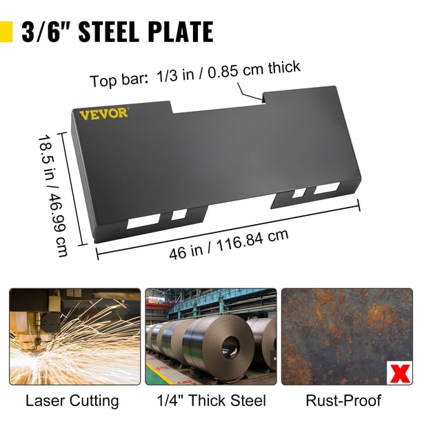 VEVOR Universal Skid Steer Mount Plate 3/16" Grosor Skid Steer Plate Accesorio 3000LBS Capacidad de peso Fácil de soldar o atornillar a diferentes accesorios (Regular)