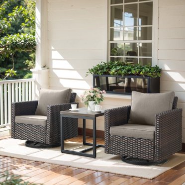 POCASSY Outdoor Swivel Chairs Set of 2 with Square Metal Side Table, Outdoor Bistro Set for Porch, Garden, Gray