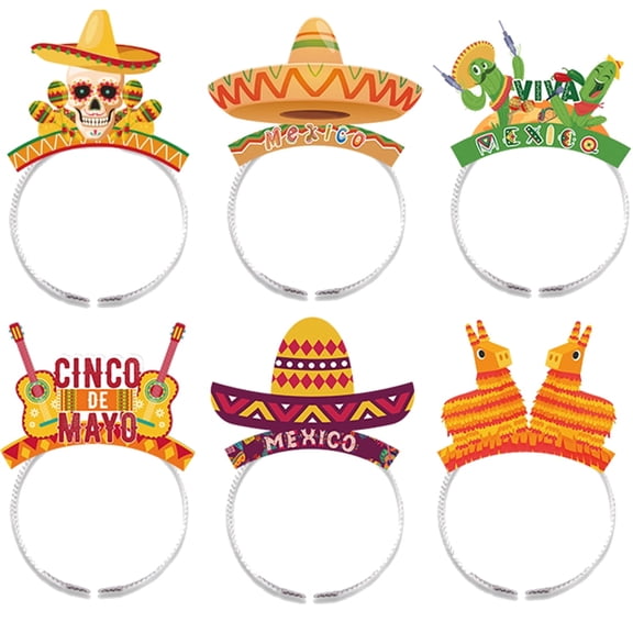 ZOOMPIL Cinco de Mayo Sombrero Headband, 6 Pcs Sombrero Party Hats, Party Hats Sombrero Hat Mexican Decoration, Mexican Fiesta Party Colorful Headband for Carnival Festivals Party Supplies
