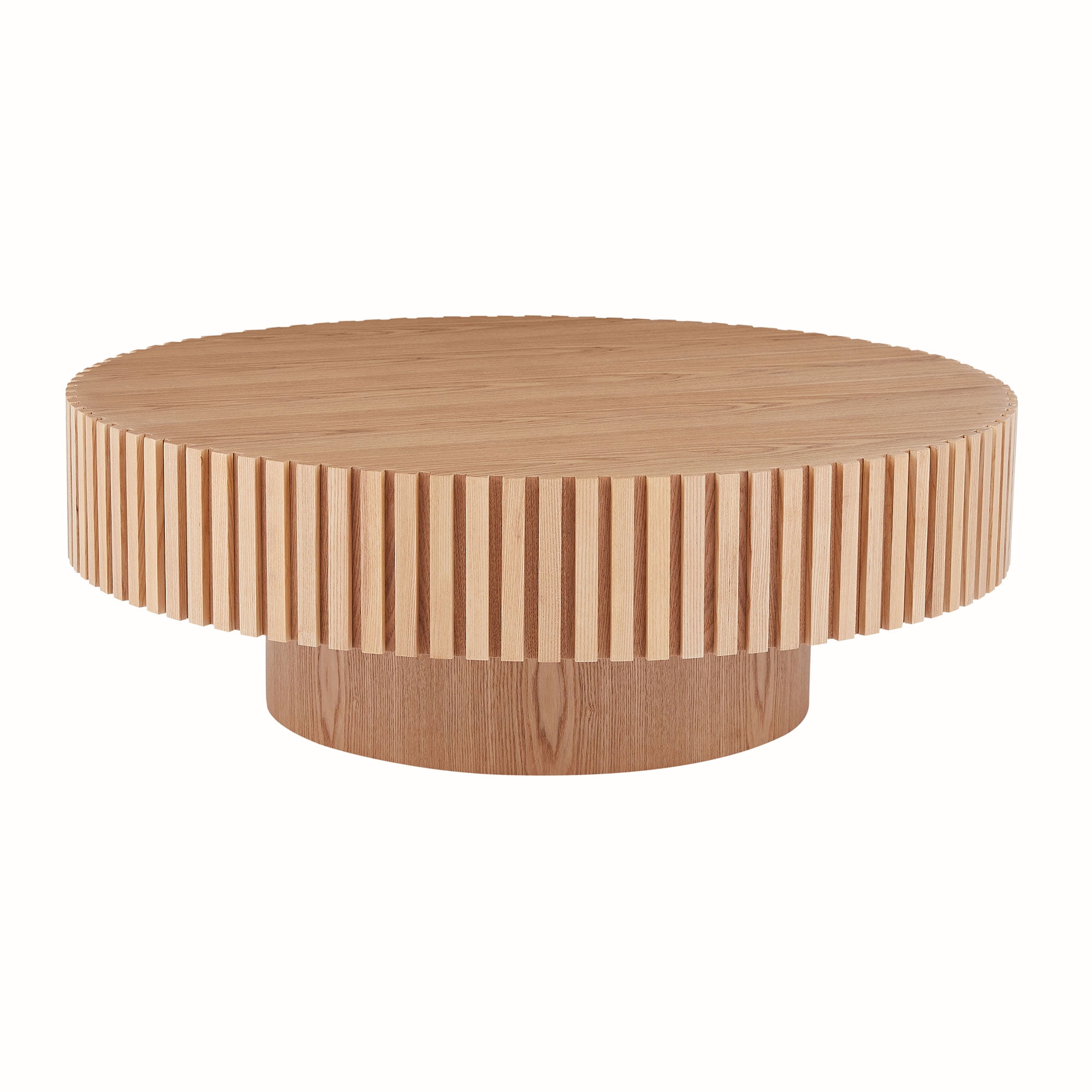 Kevinplus 39.37 Inch Round Coffee Table, Small Coffee Table for Living Room, Natural