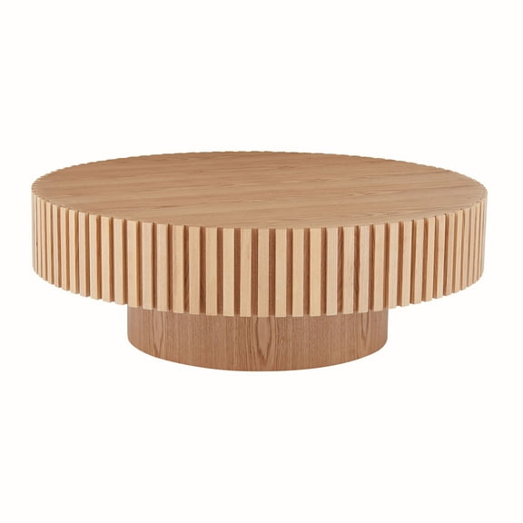 LifeSky 39.37" Round Handcrafted Drum Coffee Table for Living Room: 350-LB Sturdy, Style-Anchor Centerpiece for Hosting Gatherings - Modern Design with Ribbed Edge
