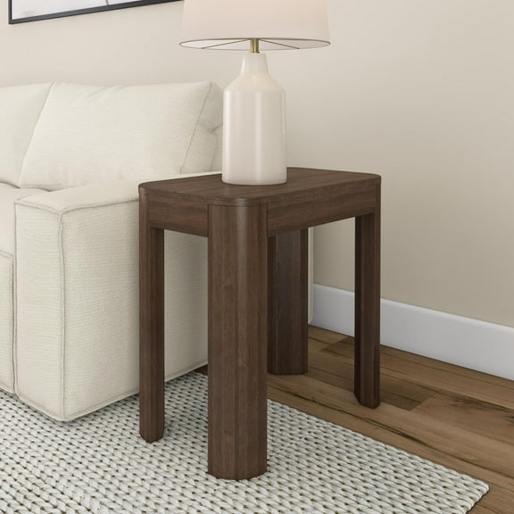 Plank Beam Solid Wood Side Table, Modern Rounded Edge Slim Side Table for Living Room, 25", Walnut