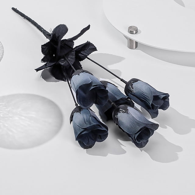 Artificial Silk Rose Black Flower Bouquet for Wedding Party Home Decor Centerpiece Floral Arrangement Halloween Valentine's Day Event Decoration