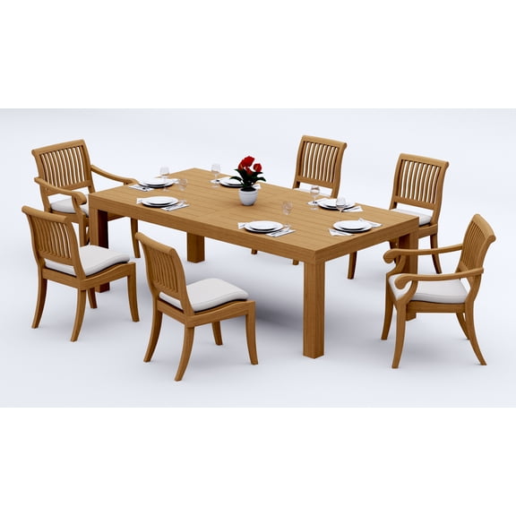 Grade-A Teak Dining Set: 6 Seater 7 Pc: And 6 Arbor Chairs (2 Arm & 4 Armless Chairs) Outdoor Patio WholesaleTeak #51AB1902