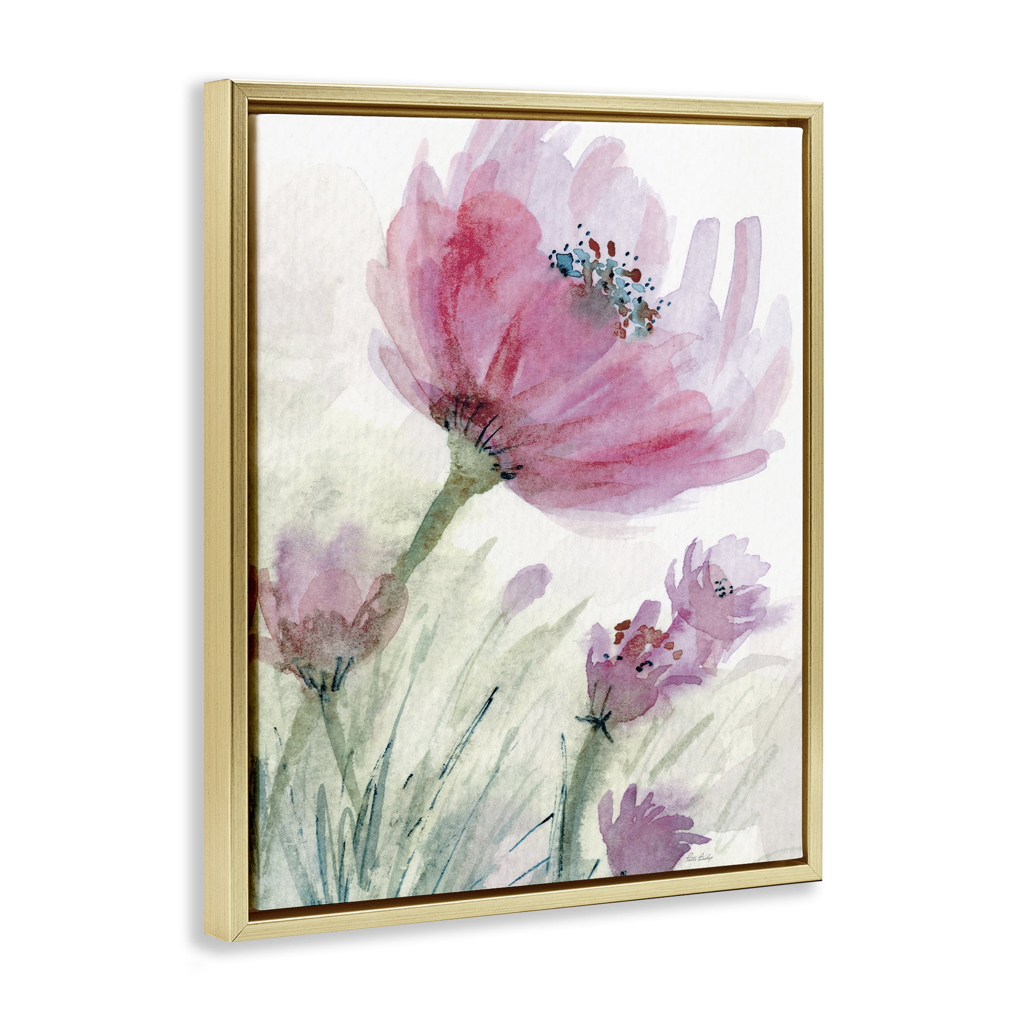 Stupell Industries Pink Flower & Speckled Stamen Gold Framed Floater Canvas Wall Art, design by Patti Bishop