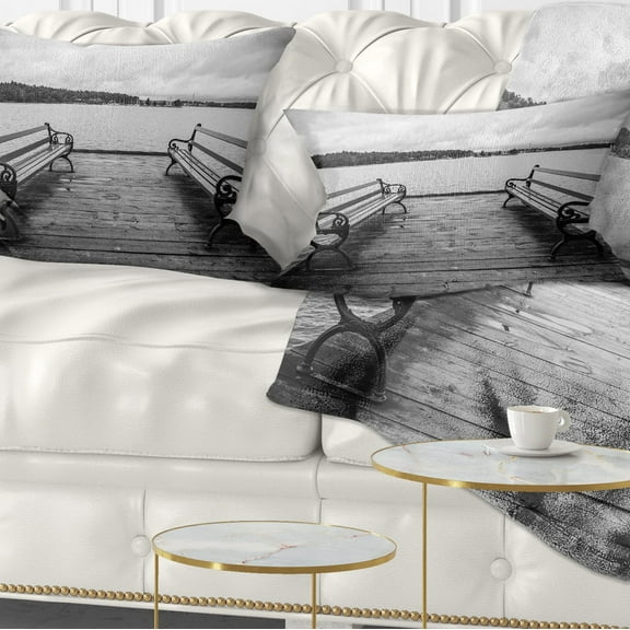 Designart Benches on Bridge by Water Side - Bridge Throw Pillow - 12x20