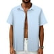 thumbnail image 1 of Camisa Mizvsitrd a rayas para hombre con botones de manga corta azul, 1 of 5