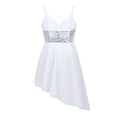 thumbnail image 2 of Kaerm Girls Lyrical Dress Spaghetti Straps V-Neck Sequined Irregular Hem Latin Dance Costume White 13-14, 2 of 8