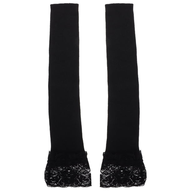 1 par de guantes largos de encaje sin dedos para mujer, calentadores de brazos de punto negros, mangas de moda de invierno para mantener los brazos calientes