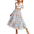 thumbnail image 1 of Txlixc Falda larga de mujer, cintura elástica con impresión de volantes y falda de ocio de estilo a Txlixc moda, 1 of 7